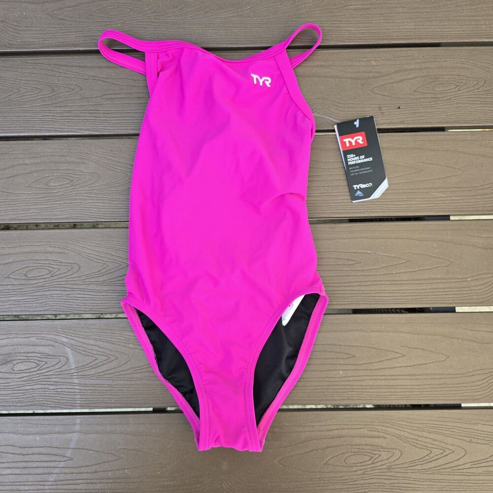 TYR Youth Girl's Tyreeco Nylon Solid Fuschia Diamondfit One Piece Swim Sz 24 New